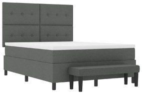 Cama Box Spring com Colchão e Banco Cinza Escuro 140x190 cm Tecido
