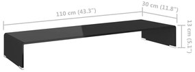Suporte de TV/monitores em vidro preto 110x30x13 cm