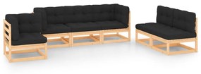vidaXL 6 pcs conjunto lounge de jardim c/ almofadões pinho maciço
