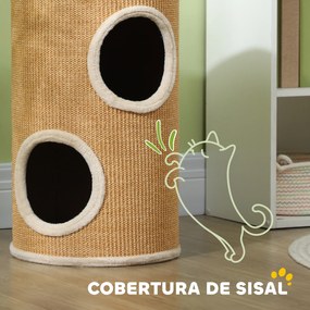 Barril Arranhador para Gatos de 2 Andares Arranhador para Gatos com 2 Cavernas e Cobertura de Sisal Ø35x60 cm Castanho