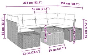 Conjunto de Sofás de Jardim com 7 Peças e Almofadas de Rattan Poliéste