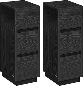 Conjunto de 2 mesas de cabeçeira estreitas 30,1 x 25,1 x 65,1 cm com gavetas em preto