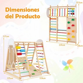 Estrutura de Escalada Infantil 8 em 1, 119 x 115 x 117 cm, Dobrável com Escorrega e Baloiço, Multicolor