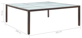 Mesa de jantar para jardim 200x200x74 cm vime PE castanho