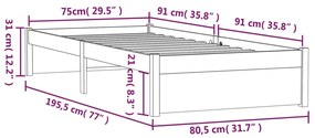 Estrutura cama pequena solteiro 75x190 cm madeira castanho mel