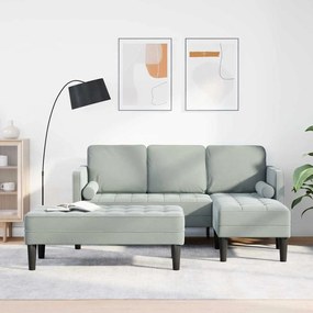 Sofá de Jardim vidaXL com Banco e Almofadas L-Shaped Veludo Cinzento Claro