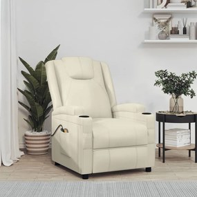 vidaXL Poltrona de massagens elevatória couro artificial branco nata