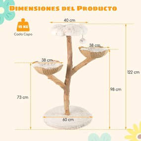 Arranhador para gatos com 2 cestos de rattan Plataforma em forma de flor para interior 61 x 122 cm Branco+Natural