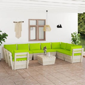 vidaXL 10 pcs conjunto lounge de paletes + almofadões madeira de abeto
