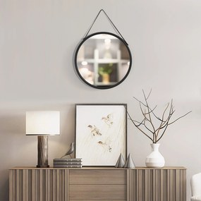 Espelho Decorativo de Parede 30x30cm Espelho Redondo de Metal com Corda de Canhâmo para Sala de Estar Entrada Estilo Moderno Preto