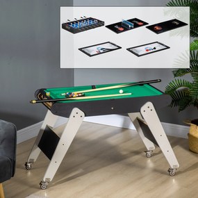 Mesa Multi Jogos para Crianças acima de 7 Anos Mesa de Jogos 6 em 1 com Rodas Bilhar Matraquilho Ping Pong Lançamento de Anéis Hóquei no Gelo e