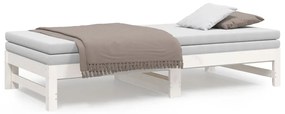 Sofá-cama de puxar 2x(75x190) cm madeira de pinho maciça branco