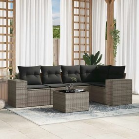 6 pcs conjunto sofás de jardim com almofadões vime cinzento