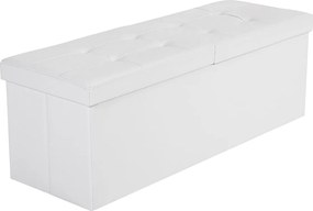 Banco arrumação ou entrada 110 x 38 x 38 cm em imitação de pele, tampa com dobradiças branco