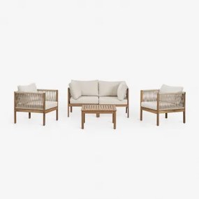Conjunto De Jardim Com Sofá Modular De 2 Peças Com Apoios De Braços, 2 Poltronas E Mesa De Centro Em Madeira De Acácia Branson Branco Gardênia - Casta