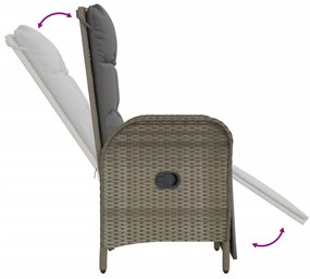 Poltronas de jardim reclináveis 2 pcs com mesa vime PE cinza