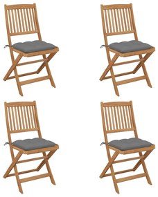 vidaXL Cadeiras de jardim dobráveis c/ almofadões 4 pcs acácia maciça