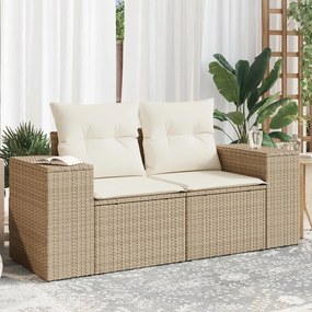vidaXL Sofá de jardim de 2 lugares com almofadões vime PE bege