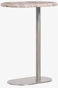 Mesa Auxiliar Para Jardim Oval 45x25 Cm Em Aço Inoxidável E Mármore Lumair Mármore Bege Panther & Aço Inoxidável Escovado - Sklum
