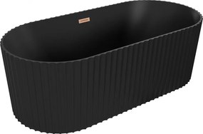 Mexen Paola banheira autónoma com canelura 170 x 80 cm, preta mate, transbordamento em cobre escovado - 52721708071-65