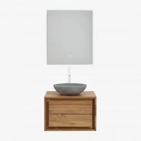 Conjunto De Móvel De Casa De Banho Em Madeira De Teca Jabari Madeira De Teca & Cimento Cinzento Redondo Ø40 Cm Tarsis & Led - Sklum