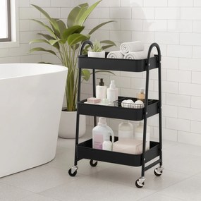 Carrinho multifuncional 3 níveis em metal 32,5 x 45,8 x 77,5 cm preto