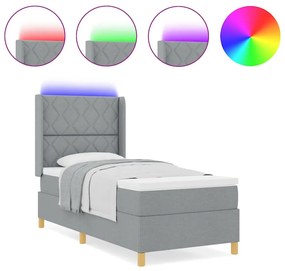 Cama Box com Colchão e Luz LED Cinza Claro 90x190 cm Tecido