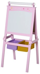 HOMCOM Cavalete Infantil 3 em 1 Cavalete de Arte para Crianças com Quadro Rolo de Papel e 2 Cestos 58,5x50,5x118 cm Rosa