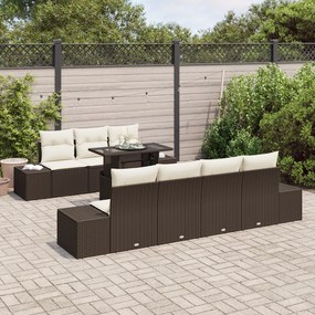 Conjunto de Sofás de Jardim com 8 Peças e Almofadas Castanho em Rattan