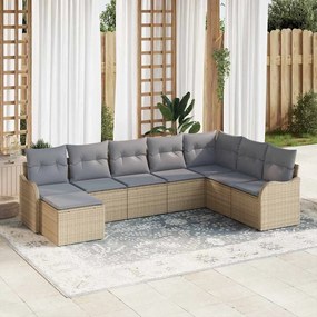 Conjunto de Sofás de Jardim com Almofadas Bege Poly Rattan 8 Peças