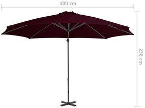 Guarda-sol jardim cantilever c/ poste alumínio 300 cm vermelho