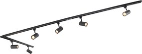 Sistema de iluminação de trilho moderno com 6 focos preto 1-fase 286cm - Iconic Jeana