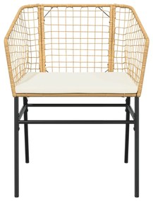 Conjunto jantar jardim 7 peças almofadas vidro vime PE castanho