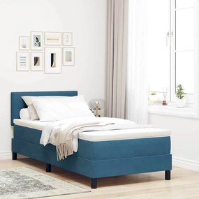 Cama Box Spring vidaXL com Colchão e LED Azul Escuro 100x200 cm Veludo