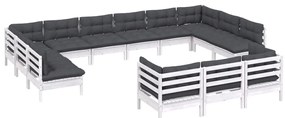 13 pcs conjunto lounge de jardim c/ almofadões pinho branco