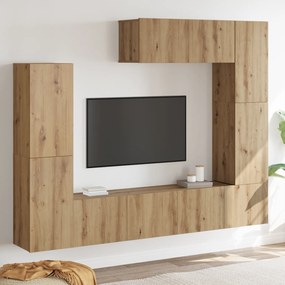 Conjunto de Estante de TV de 7 Peças – Montado na parede, Carvalho Art