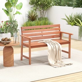 Banco de madeira jardim de 2 lugares com assento de ripas respirável e encosto inclinado ergonómico para pátio e varanda 120,5 x 64 x 84 cm Natural