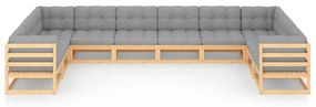 10 pcs conjunto lounge de jardim c/ almofadões pinho maciço