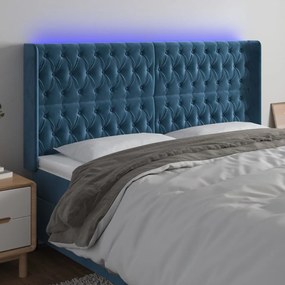 Cabeceira cama c/ luzes LED veludo 183x16x118/128cm azul-escuro