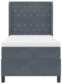 Cama Box Spring com Colchão Cinza Escuro 100x200 cm Veludo
