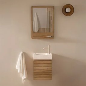 Conjunto De Móveis De Banheiro Em Madeira Teca Com Pia Integrada Em Cimento Napier Madeira De Teca & Madeira Retangular 50x70 Cm Mazure & - Sklum