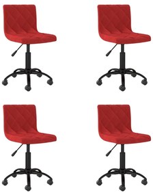 vidaXL Cadeiras de jantar giratórias 4 pcs veludo vermelho tinto