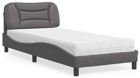 vidaXL Cama com colchão Hvar 90x200 cm couro artificial cinzento