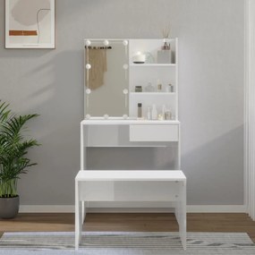 vidaXL Conjunto toucador com LED madeira processada branco brilhante