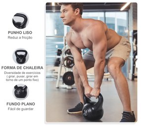 Peso Russo de 8 kg Kettlebell Preenchido de Areia com Punho Largo e Antiderrapante para Trenos em Casa 22x17x24 cm Preto