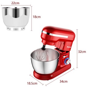 Batedeira eléctrica de 4,5 L com cabeça inclinada 8 velocidades Função Turbo com tigela 34 x 18,5 x 32 cm vermelha