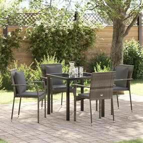 vidaXL Conjunto de Jantar de Jardim de 5 Peças com Almofadas Cinzento Vime Polímero