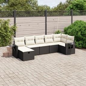 7 pcs conjunto de sofás p/ jardim c/ almofadões vime PE preto