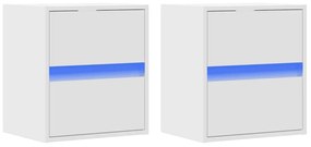 Mesas de cabeceira de parede com luzes LED 2 pcs branco