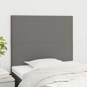 3116035 vidaXL Cabeceira de cama 2 pcs tecido 90x5x78/88 cm cinzento-escuro